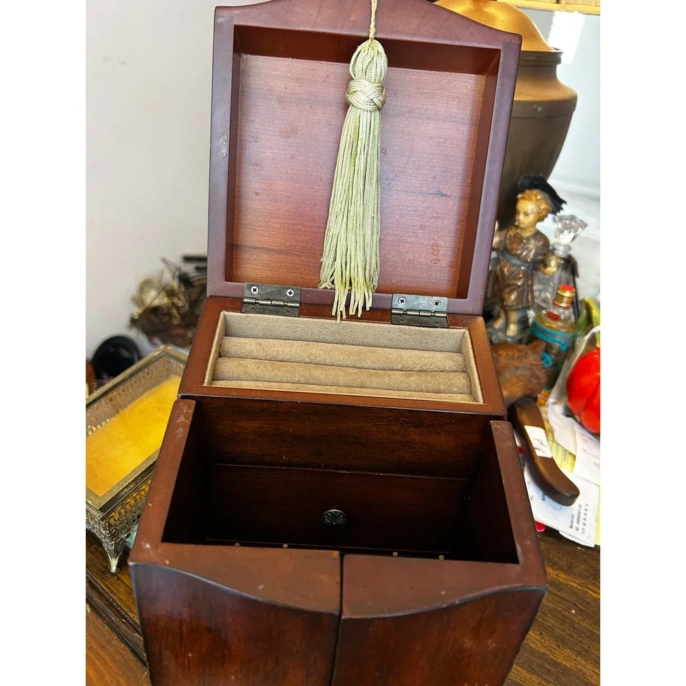 Bombay Vintage Wooden Jewelry Armoire Box Mahogany Finish Tassel Organizer